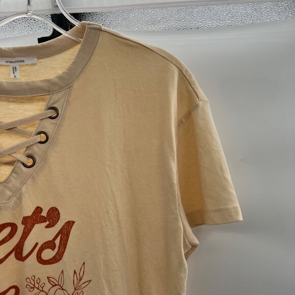 Maurices Women's Lace Up Neck Lets Go Girls T-Shirt Size Small - Picture 3 of 8